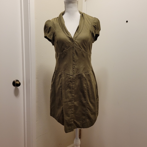 Ted Baker Shirt Dress Size 3 Olive Green Pockets - Picture 6 of 9